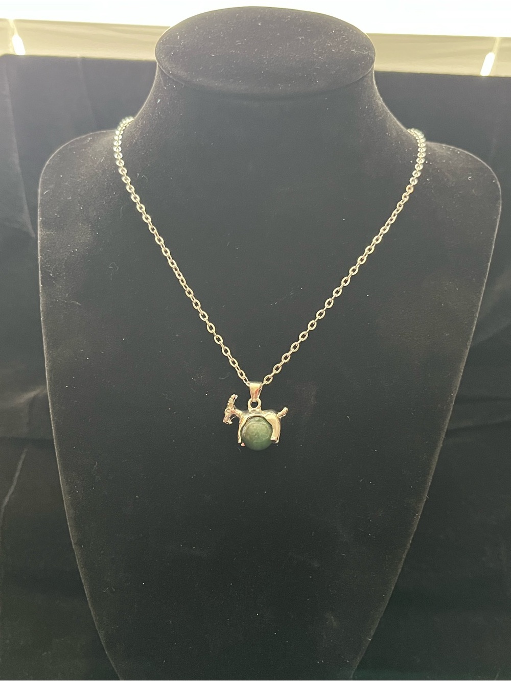 Moss Agate Capricorn Goat Pendant Necklace